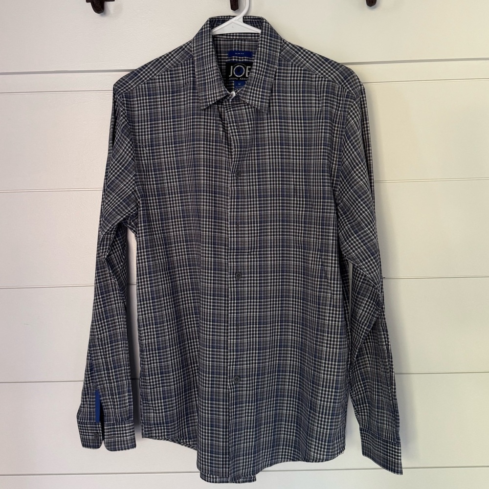 Joseph Abboud Navy and White Plaid Men's Shirt, Men’s M